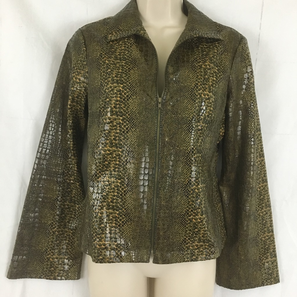 Womens  alligator-skin open  zip jacket sz S